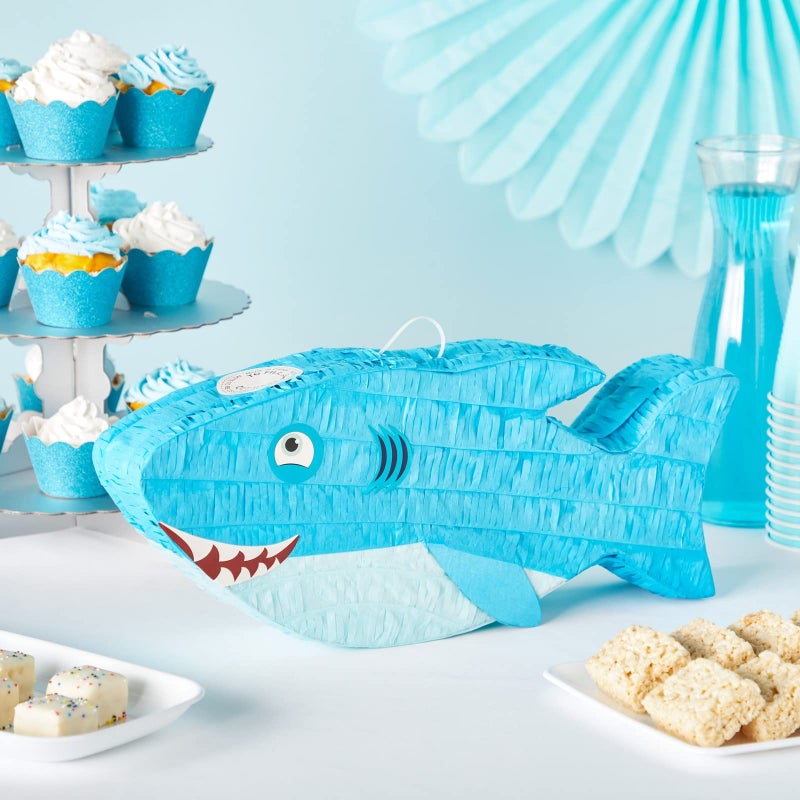BLUE PANDA Shark Pinata Ocean Theme Shark Head - 16.5 x 7 x 3.2 in Blue Paper - Easy-Fill Top Opening & Durable Corrugated Paper - Ocean Party Decoration - Image 2